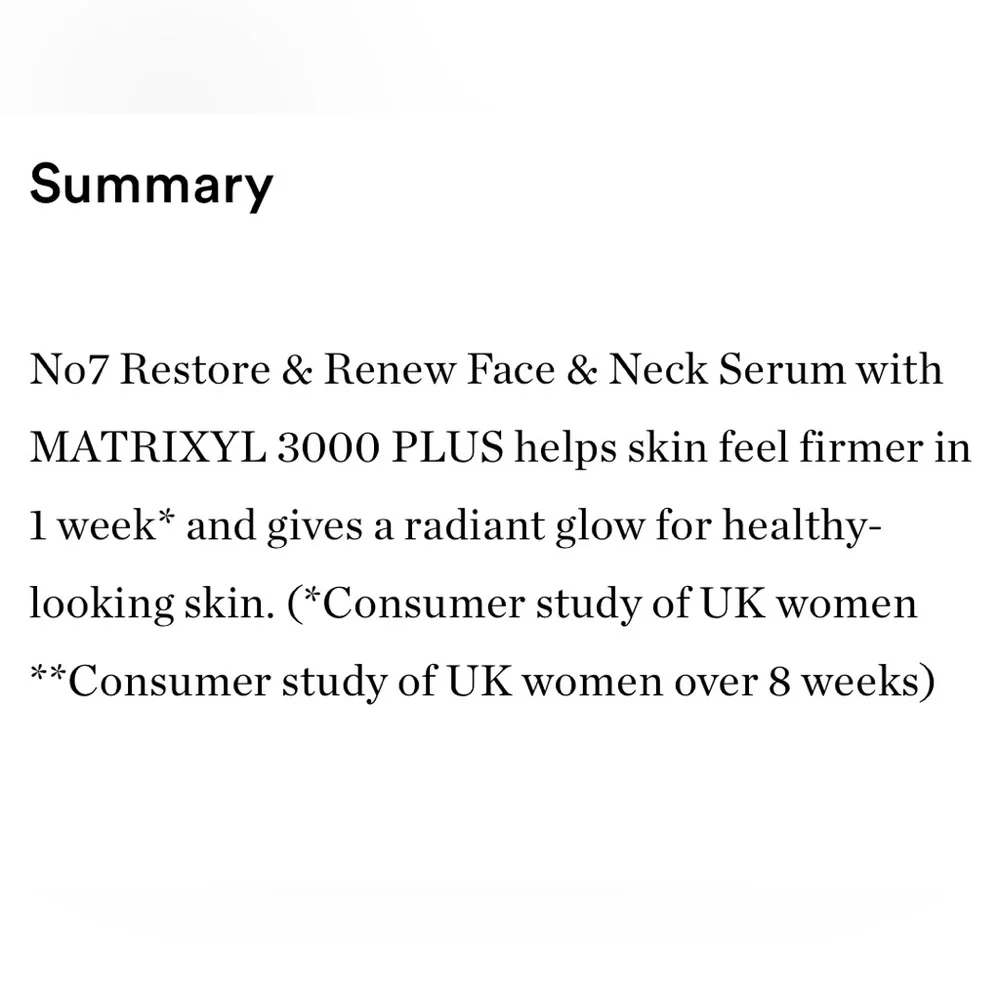 No 7 Restore and Renew face and neck multiaction Serum